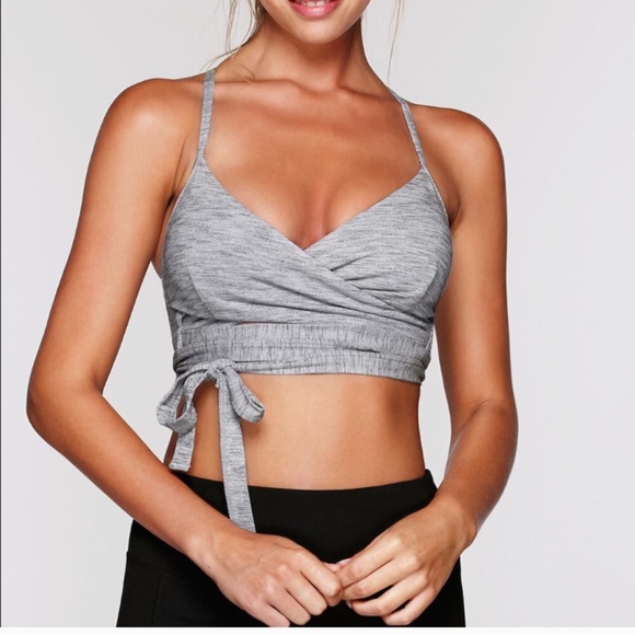 LORNA JANE STRETCH GRAY WORKOUT WRAP SPORTS BRA PADDED GYM YOGA ATHLEISURE S - Picture 1 of 16